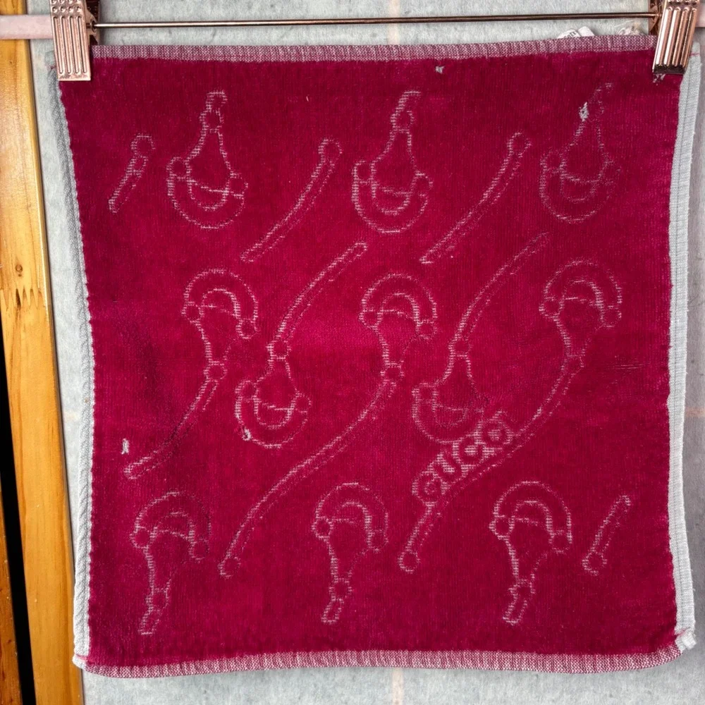 Vintage Gucci Towel Set 5 Piece Burgundy Cotton Horsebit Stirrup Monogram Auth